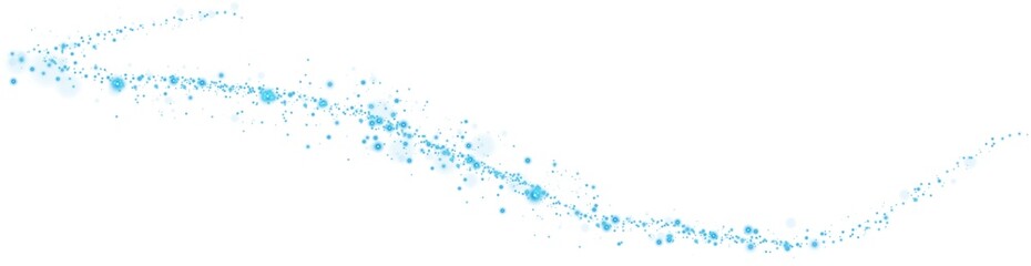 Blue glitter and bokeh on transparent backdrop. Luxury particles with stardust. Glow light effect. Magic Christmas composition. Special shine for poster or advertising. PNG.