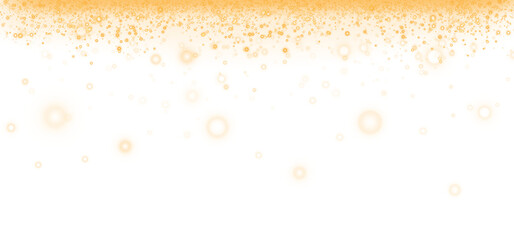 Golden glitter and bokeh on transparent backdrop. Luxury particles with stardust. Glow light effect. Magic Christmas composition. Special shine for poster or advertising. PNG.