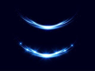 Abstract effect of movement with the speed of light. Blue spiral glow effect. Magic shiny line. Neon. Background