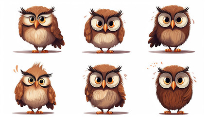 Fototapeta premium collection of cute cartoon owls on a white background set