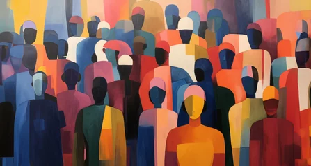 Muurstickers Abstract painting. Nondescript bodies. Diversity, Inclusion and Belonging. All in this together. A crowd of people. People of all colours. Humanity. Respect. DEIB, DEI. © Delta Amphule
