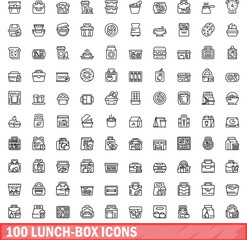 Fototapeta na wymiar 100 lunch-box icons set. Outline illustration of 100 lunch-box icons vector set isolated on white background