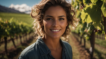 female farmer working in vineyard in the countryside.