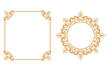 Set of decorative frames Elegant vector element for design in Eastern style, place for text. Floral gold and white borders. Lace illustration for invitations and greeting cards
