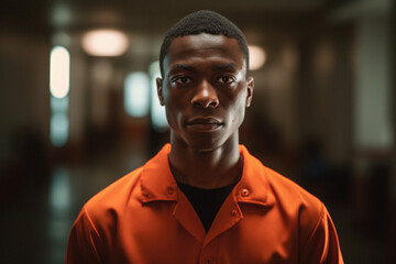 Black Man wearing prisoner orange jumpsuit portrait