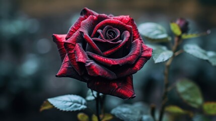 Beautiful dark red rose on a dark background, close-up. Mother's day concept with a space for a...