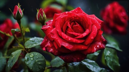 Beautiful red rose with drops of dew on the petals. Mother's day concept with a space for a text....