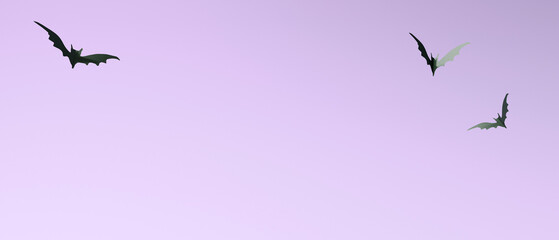 Halloween theme with black bats - 3D render