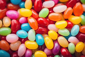 Close up shot of a pile colorful jelly beans, texture background. Generative AI