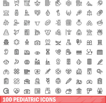 100 pediatric icons set. Outline illustration of 100 pediatric icons vector set isolated on white background