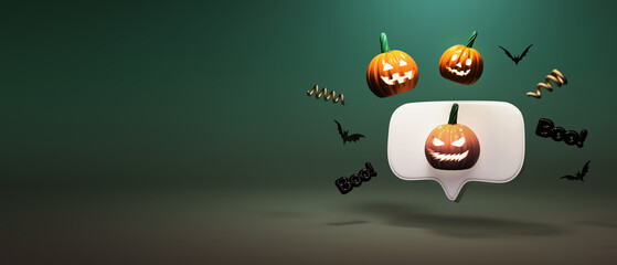 Halloween pumpkin ghosts with a speech bubble - 3D render