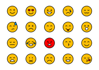 Set of emoticons linear icons. Emoji outline icons. Smile icons cartoon. Stickers emoticon. Vector flat icons for social media.