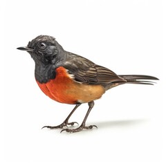 Slate-throated redstart bird isolated on white background.
