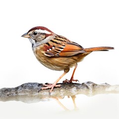 Swamp sparrow bird isolated on white background.