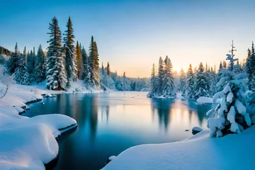 Fotobehang winter landscape in the forest © Roman