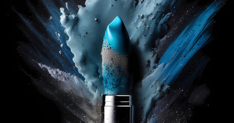 Magical lipstick concept with powerful explosion for art wallpaper