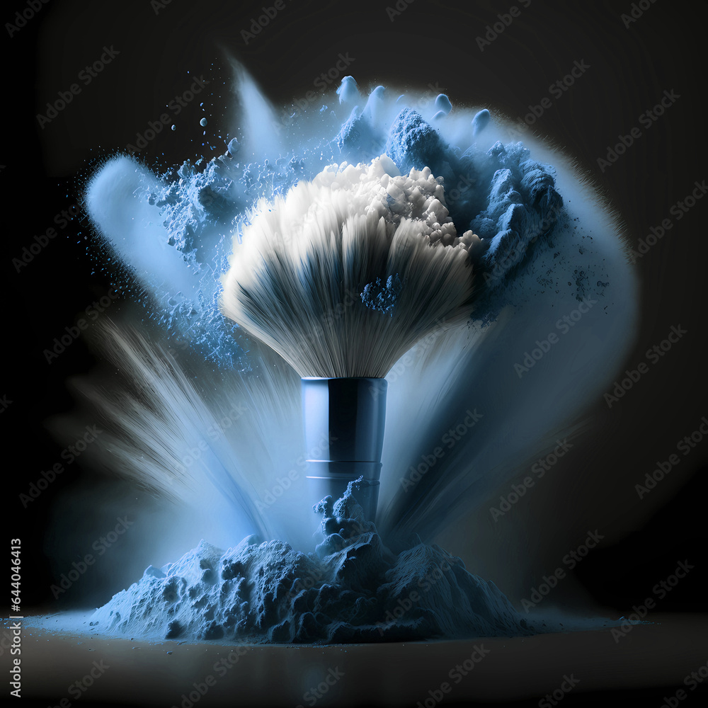 Wall mural Blue makeup brush illustration with powder splash