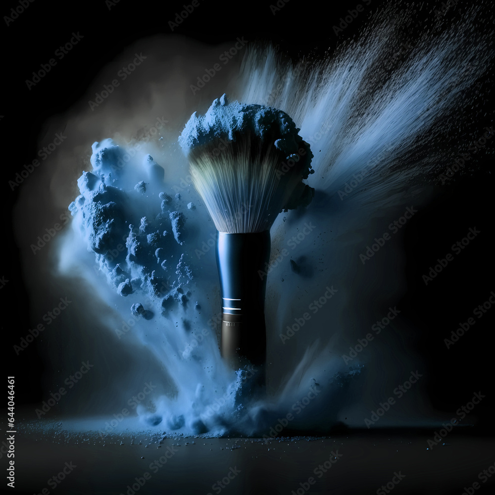 Wall mural luxury blue makeup brush illustration with powder splash