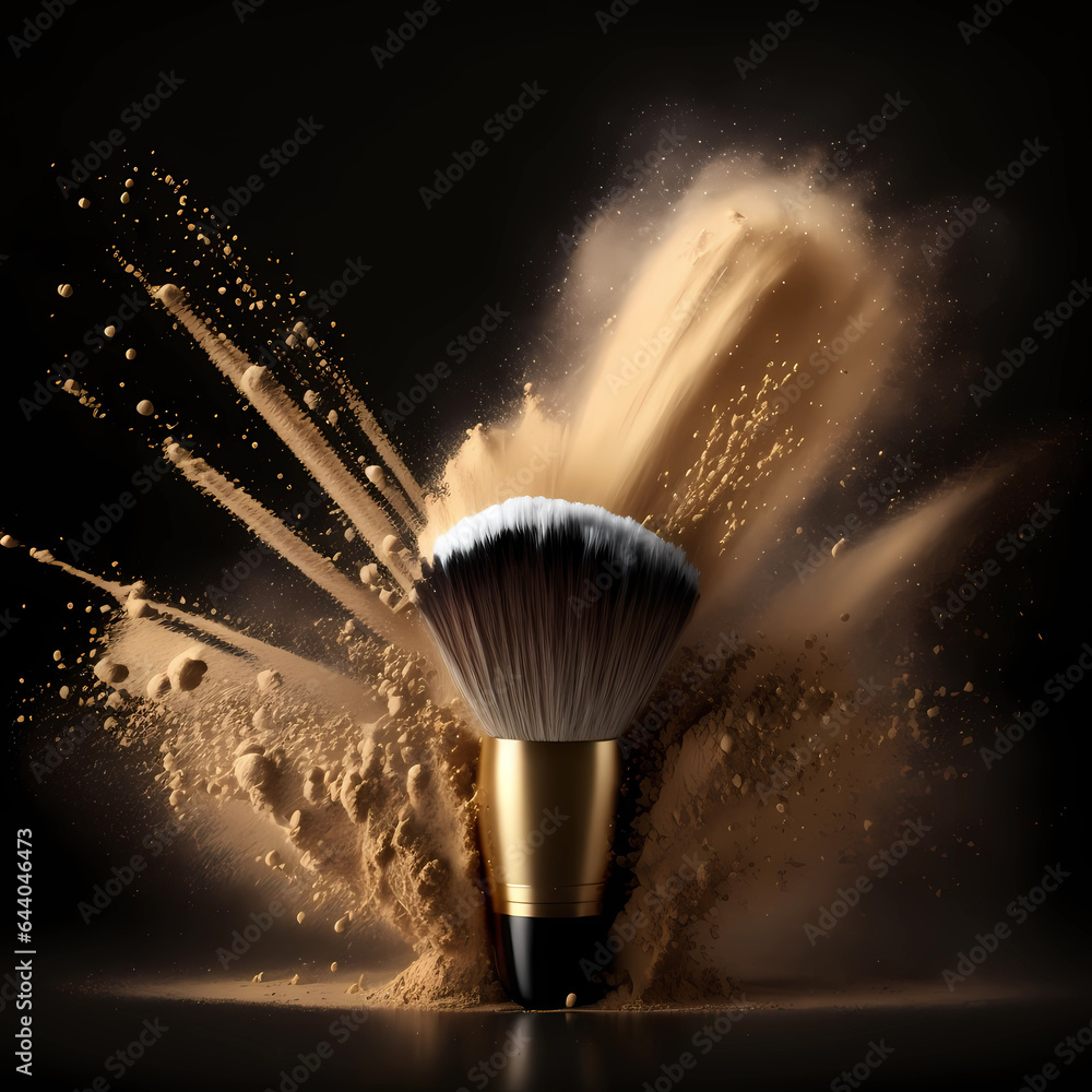 Wall mural Luxury abstract makeup brush with powder splashes