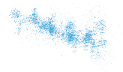 Blue scattering of small particles of sugar crystals, flying salt, top view of baking flour. Blue powder, powdered sugar explosion isolated on transparent background. PNG.