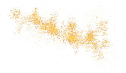 Golden scattering of small particles of sugar crystals, flying salt, top view of baking flour. Golden powder, powdered sugar explosion isolated on transparent background. PNG.