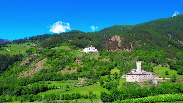 Marienberg Monastery - Vinschgau in South Tyrol - a fantastic aerial shot of the white monastery on the mountain