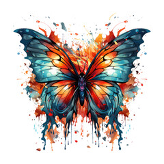 A cosmic metamorphosis English Butterfly t-shirt design showcasing a butterfly with wings resembling cosmic nebulae and galaxies, Generative Ai