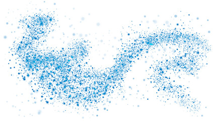 Blue scattering of small particles of sugar crystals, flying salt, top view of baking flour. Blue powder, powdered sugar explosion isolated on transparent background. PNG.