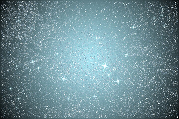 Fototapeta premium Turquoise silver glitter confetti dots scatter. Sparkling glitter, party tinsels shimmer, holiday lights background design, festive banner. Rich silver metallic teal lights.
