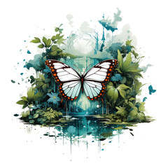 An ethereal nature's embrace English Butterfly t-shirt design featuring a butterfly with wings that appear like an ethereal embrace, Generative Ai