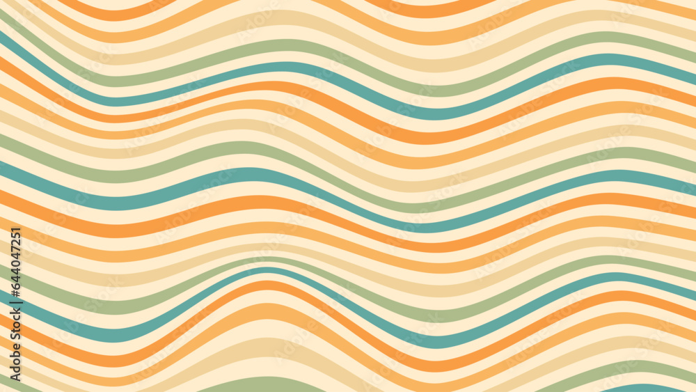 Wall mural abstract background of psychedelic groovy waves design in 1970s hippie retro style. vector pattern r