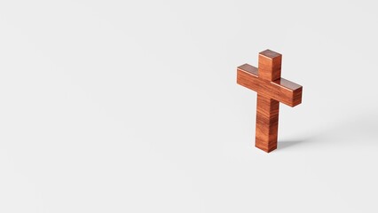 Wooden Cross Sign on a Light Background. Christian religious concept