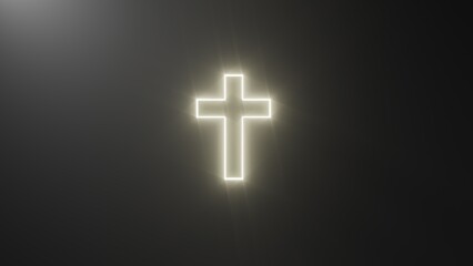 centered golden light Cross Sign on a Dark Background. Christian religious concept