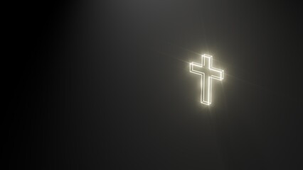 golden light Cross Sign symbol on a Dark Background. Christian religious concept