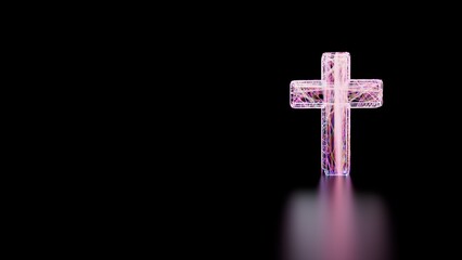Neon colored lightful Cross Sign on a Dark Background. religious concept. room space for graphics or text.
