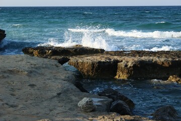 Italy, Salento: Glimpse of the sea from Saint George beach near Otranto.