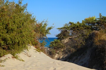 Italy, Salento: Glimpse of the sea from Saint George beach near Otranto.