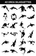Set of orca whale silhouette. killer whale collection
