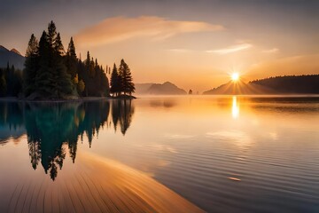 Fototapeta premium sunrise over the lake