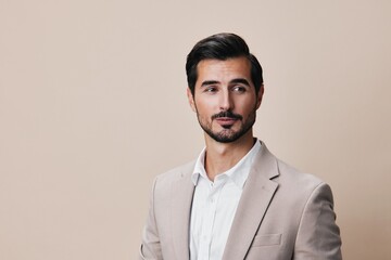 man happy beige handsome stylish business copyspace suit smiling businessman portrait