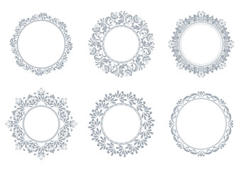 Set of decorative frames Elegant vector element for design in Eastern style, place for text. Floral gray and white borders. Lace illustration for invitations and greeting cards