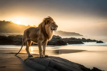 Fotobehang lion at sunset © Shabila