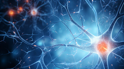 Microscopic human neuron within the brain, revealing its complex and delicate structure.