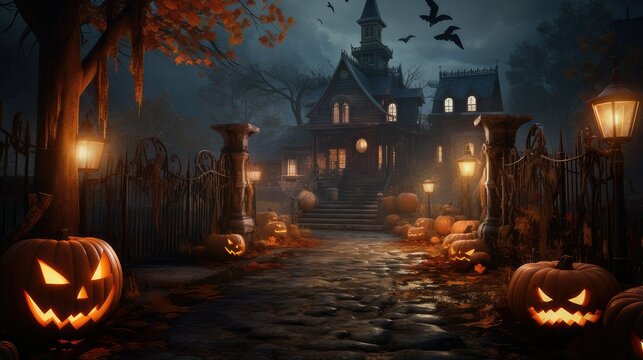 halloween pumpkin in the graveyard