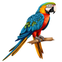 colorful parrot in blue and orange isolated on transparent background