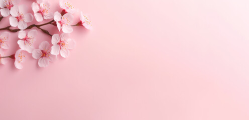 Cherry blossom pink sakura flower isolated in pink background with copy space