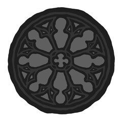 Gothic rosette/rose window stylized drawing. Architectural stone frame; european medieval cathedral/church tracery/engraving illustration