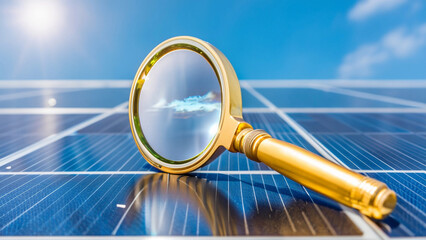 magnifying glass on solar panel