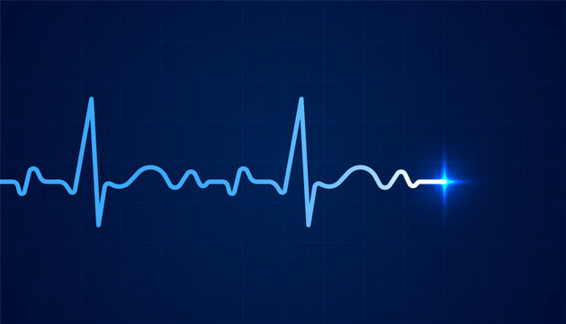 Heart beat pulse electrocardiogram rhythm on blue background
