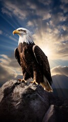 Fototapeta premium A bald eagle sitting on top of a rock
